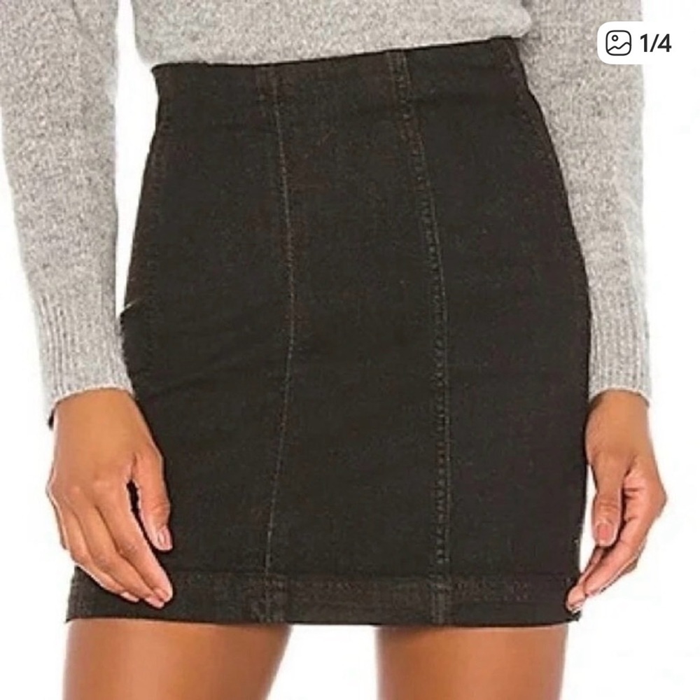 Free People Femme Black Denim Mini Skirt